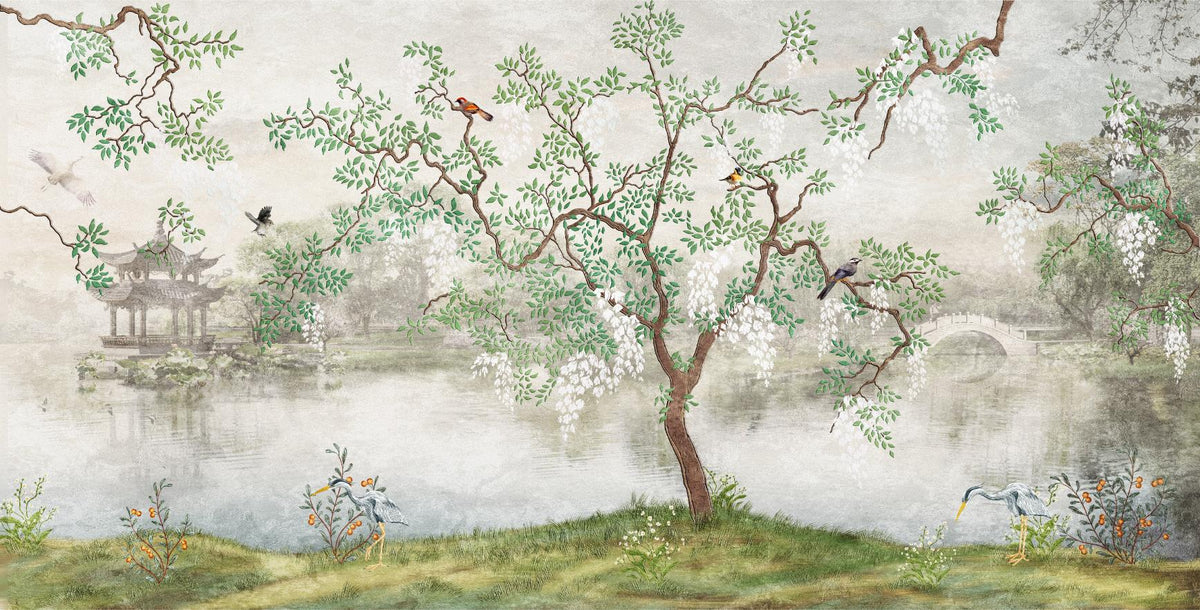 Tree & birds in the Japanese Garden Wallpaper