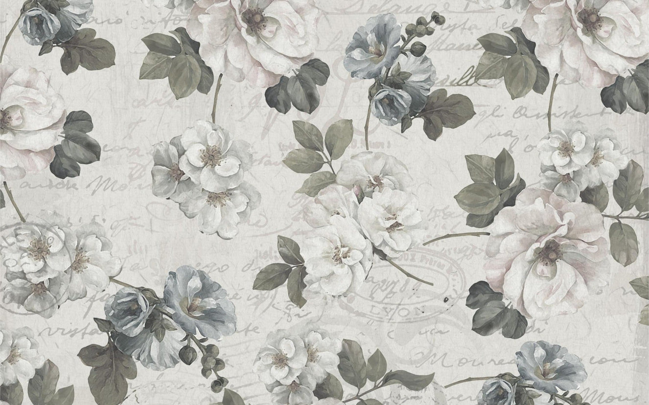 Abstract White Floral Design Wall Mural