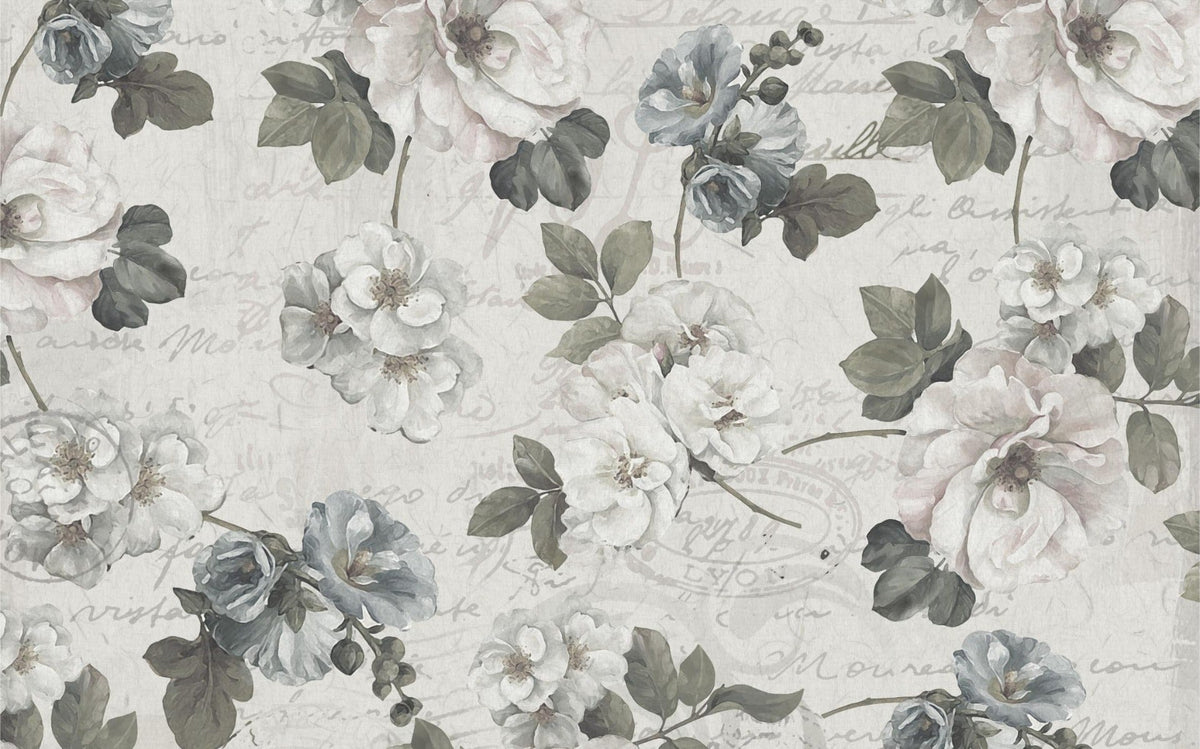 Abstract White Floral Design Wall Mural