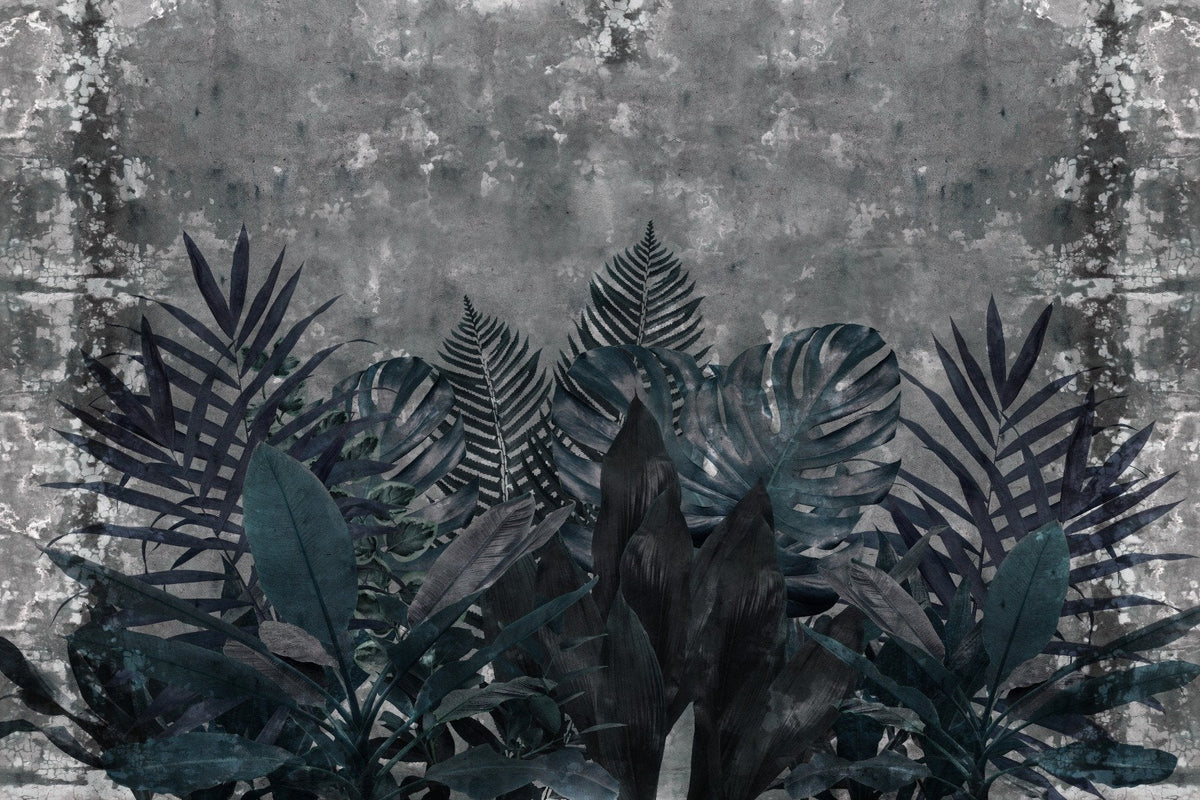 Dark Rustic Effect Tropical Leaves Wallpaper Murals