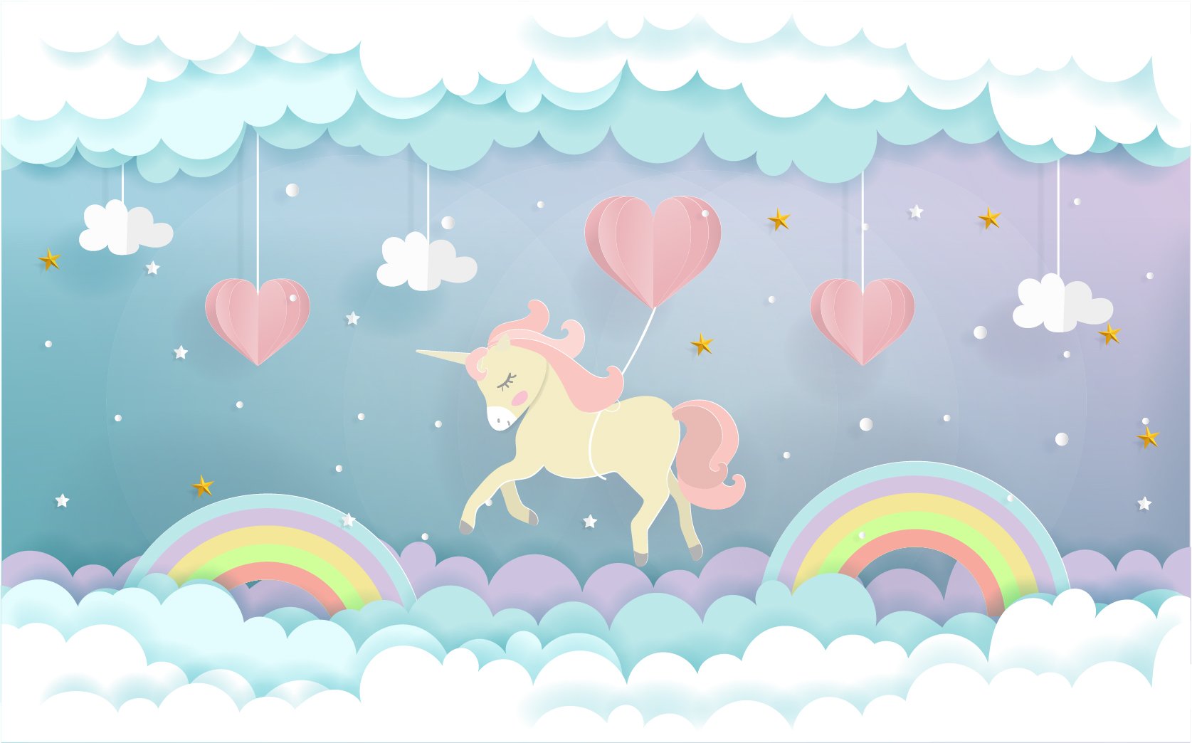 Running Unicorn with Clouds Wallpaper
