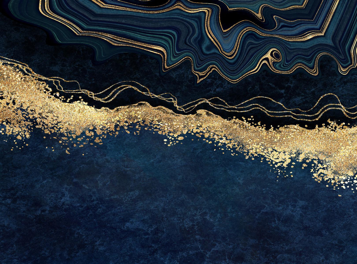 Exquisite Marble Gold Blue Wallpaper Mural in your room — zoomed