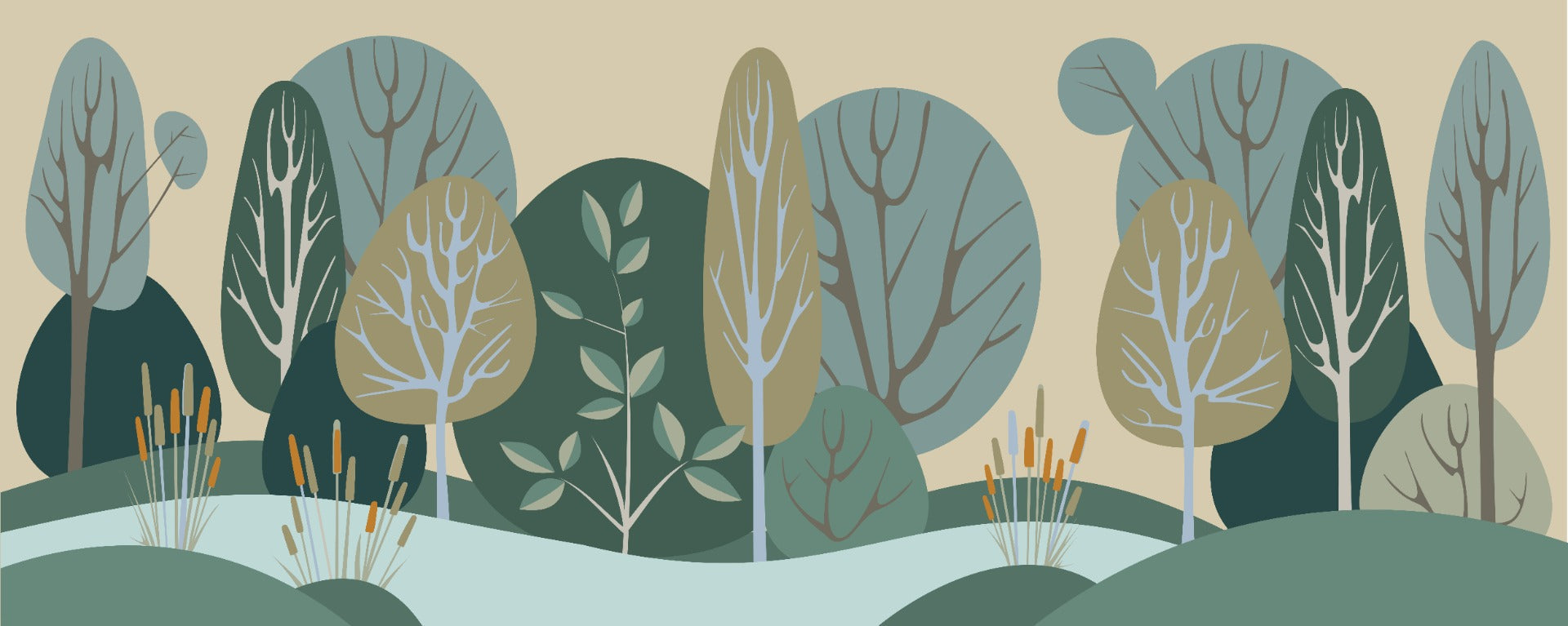 Abstract Green Tree Forest Wallpaper Mural