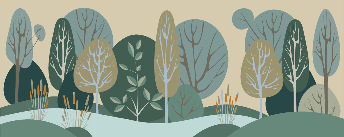 Abstract Green Tree Forest Wallpaper Mural in your room — zoomed