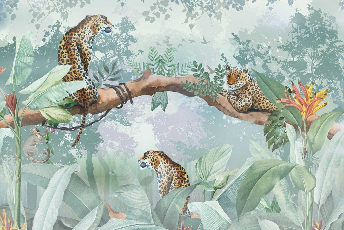 Leopard on the Trees Wallpaper Mural in your room — zoomed