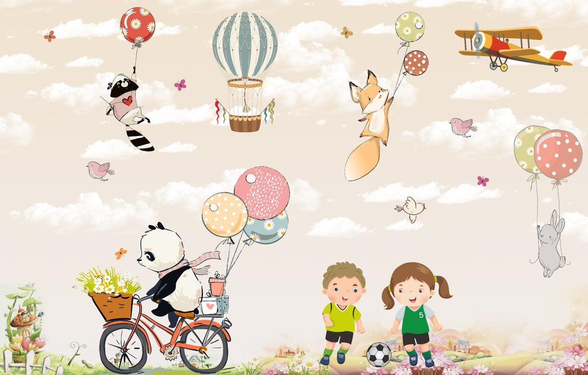 Happy Kids in Garden Wallpaper Mural in your room — zoomed