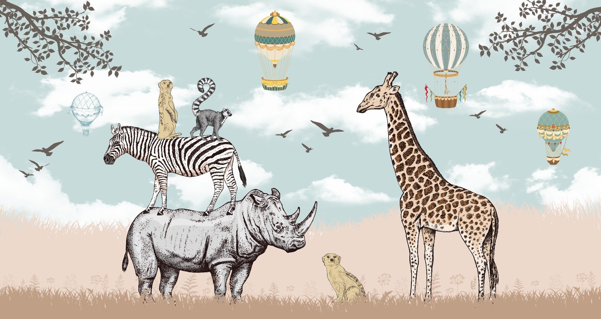 Savannah Animals Kids Room Wallpaper Mural