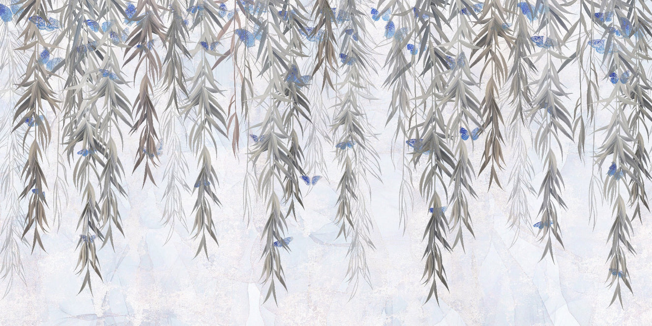 Hanging Willows on Grey Wallpaper Mural