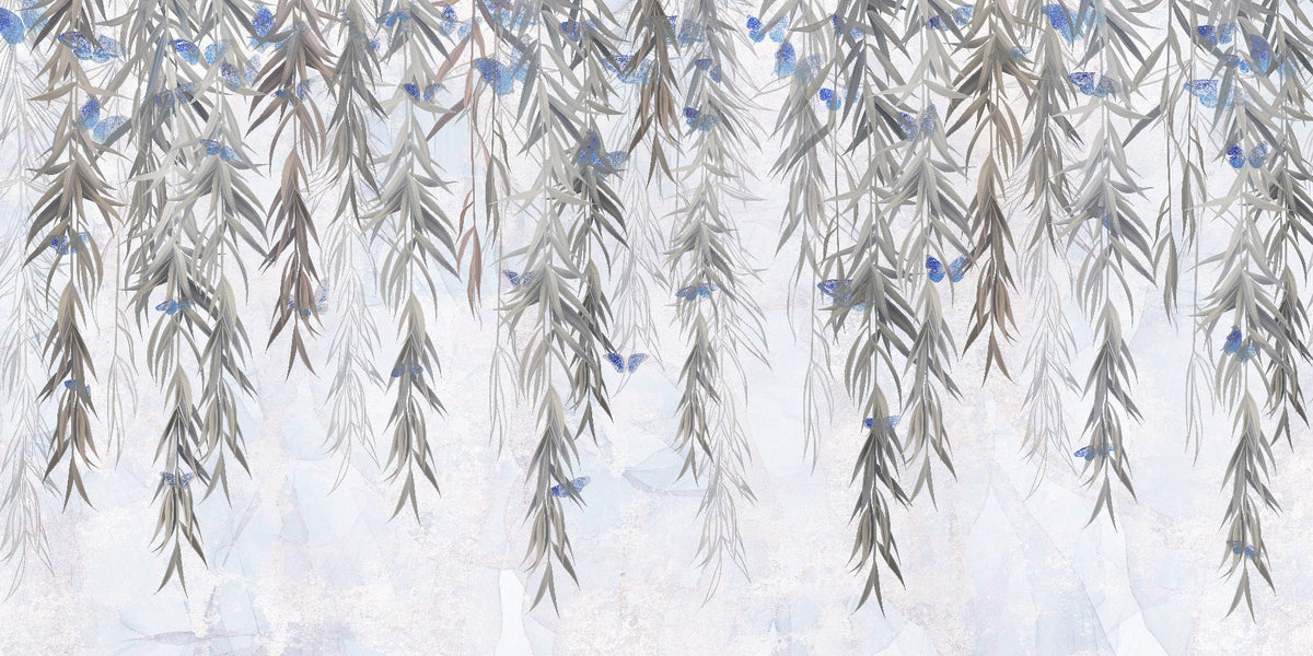 Hanging Willows on Grey Wallpaper Mural