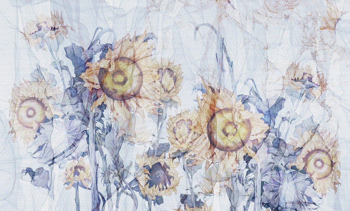 Artistic Blue Yellow Sunflower Wallpaper