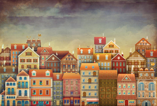 Cute Dark Color Houses Wallpaper Mural