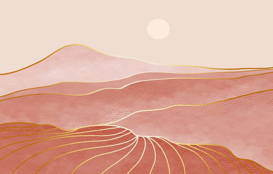 Designer Pink & Gold Mountain Wallpaper Murals
