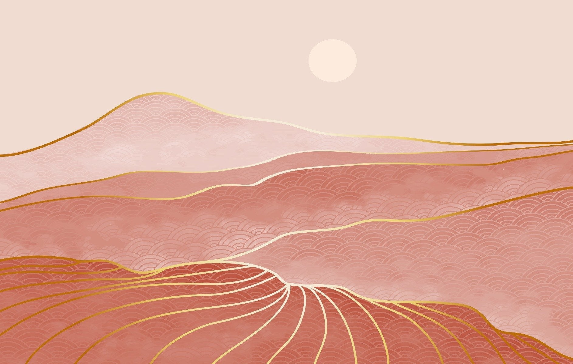 Designer Pink & Gold Mountain Wallpaper Murals