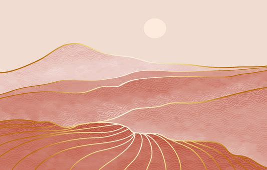 Designer Pink & Gold Mountain Wallpaper Murals
