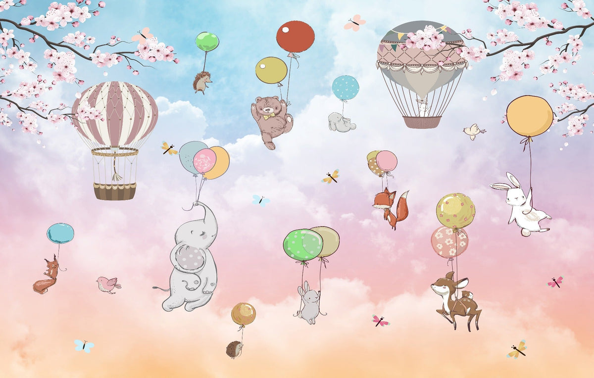 Kids Animals Hot Air Balloon Wallpaper