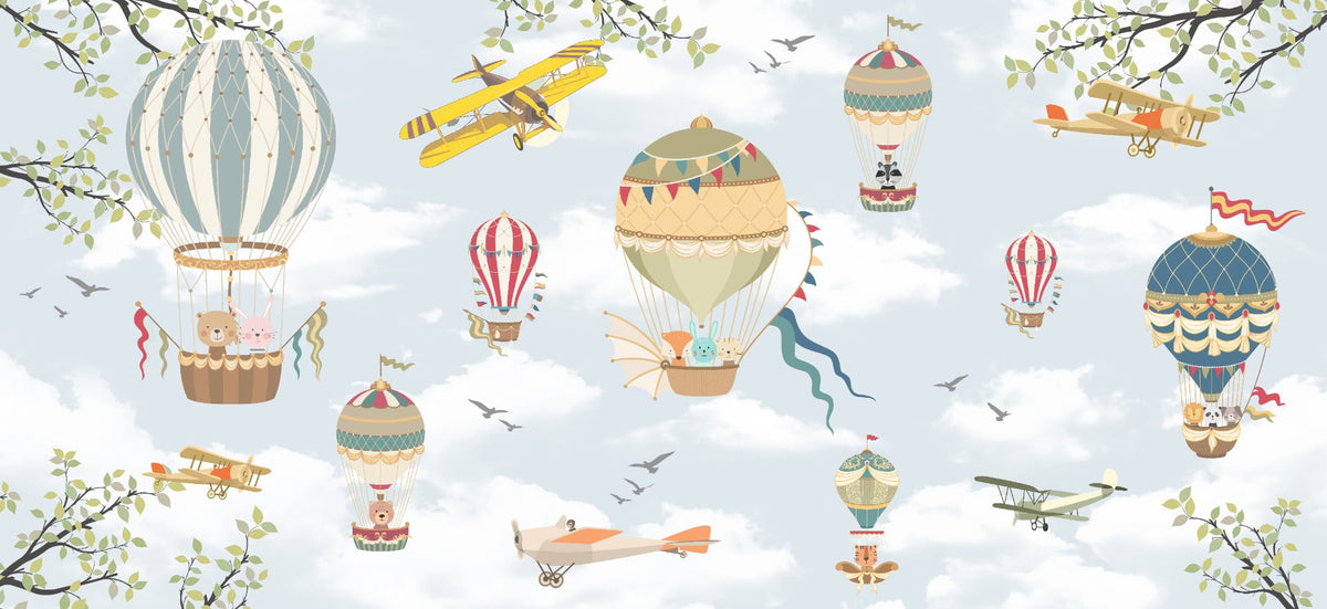Floating Balloons Kids Wallpaper Mural in your room — zoomed
