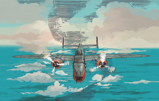 Flying Plane on Blue Ocean Wallpaper