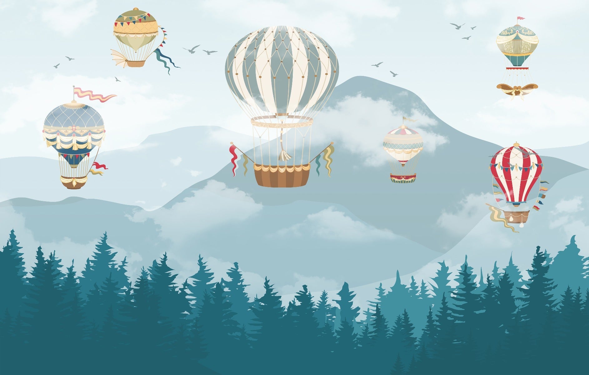 Jolly Hot Air Balloons Kids Room Wallpaper Mural