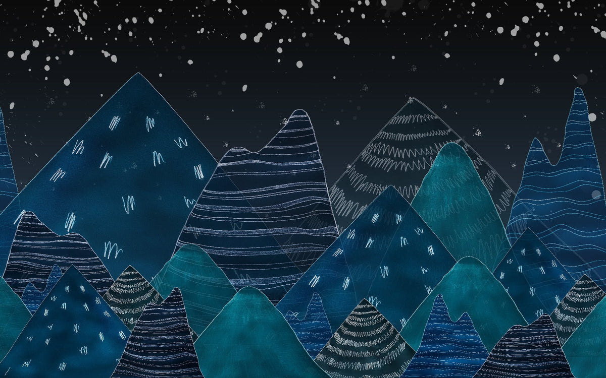 Deep Night Lofty Hills Landscape Kids Wall Mural in your room — zoomed
