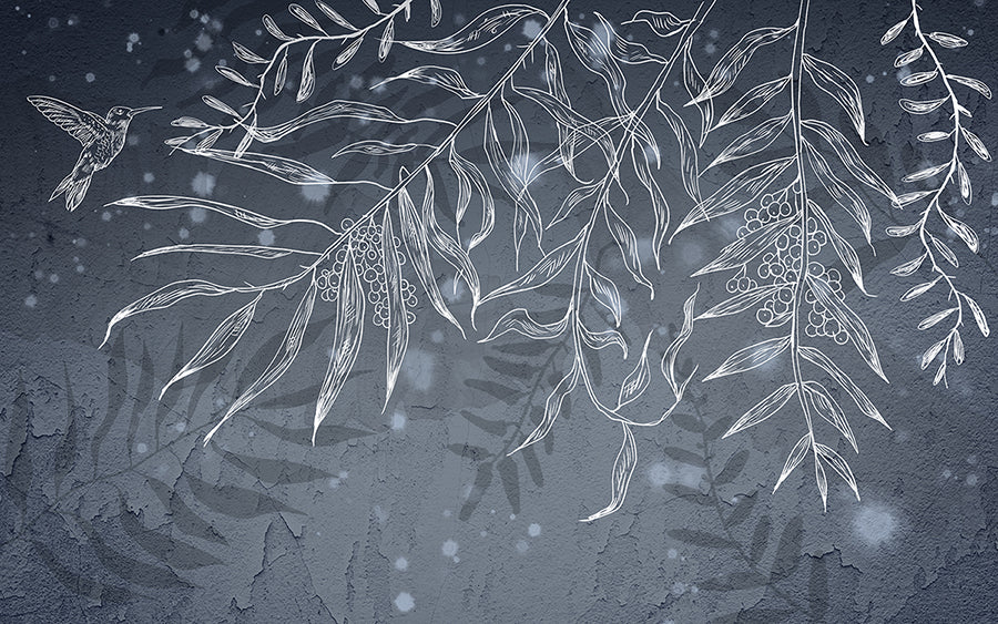 Hummingbird Shadow Dark Gray Hummingbird Leaf Shadow Wallpaper Murals - Giffywalls
