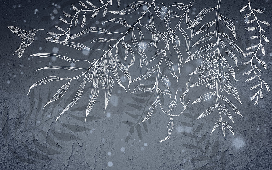 Dark Gray Hummingbird Leaves Shadow Wallpaper