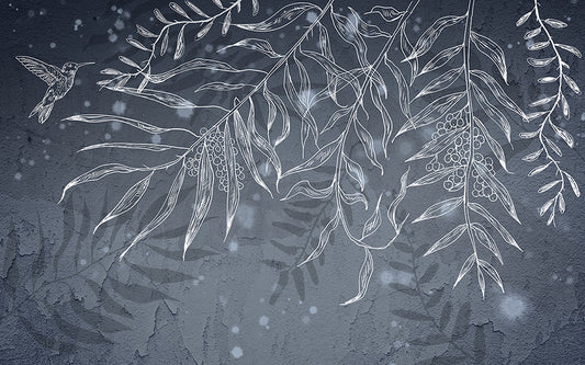 Dark Gray Hummingbird Leaves Shadow Wallpaper