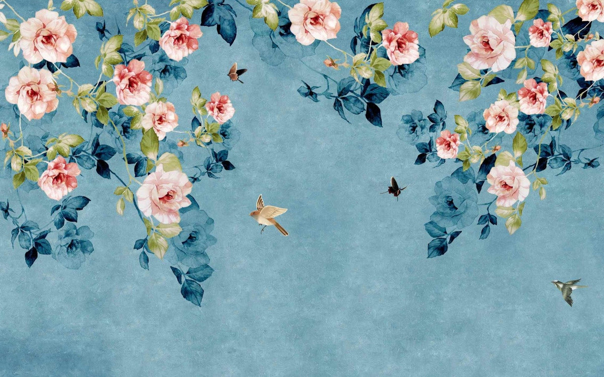 Watercolour Pink Rose Wallpaper Mural in your room — zoomed
