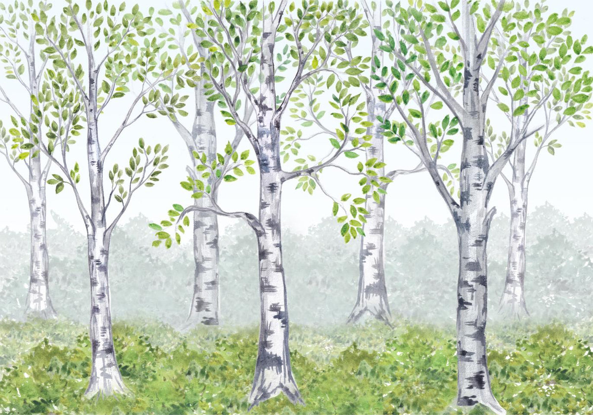 Green Watercolor Wood Kids Room Wallpaper Mural in your room — zoomed