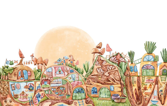 Cute Lively Town Kids Wallpaper Mural