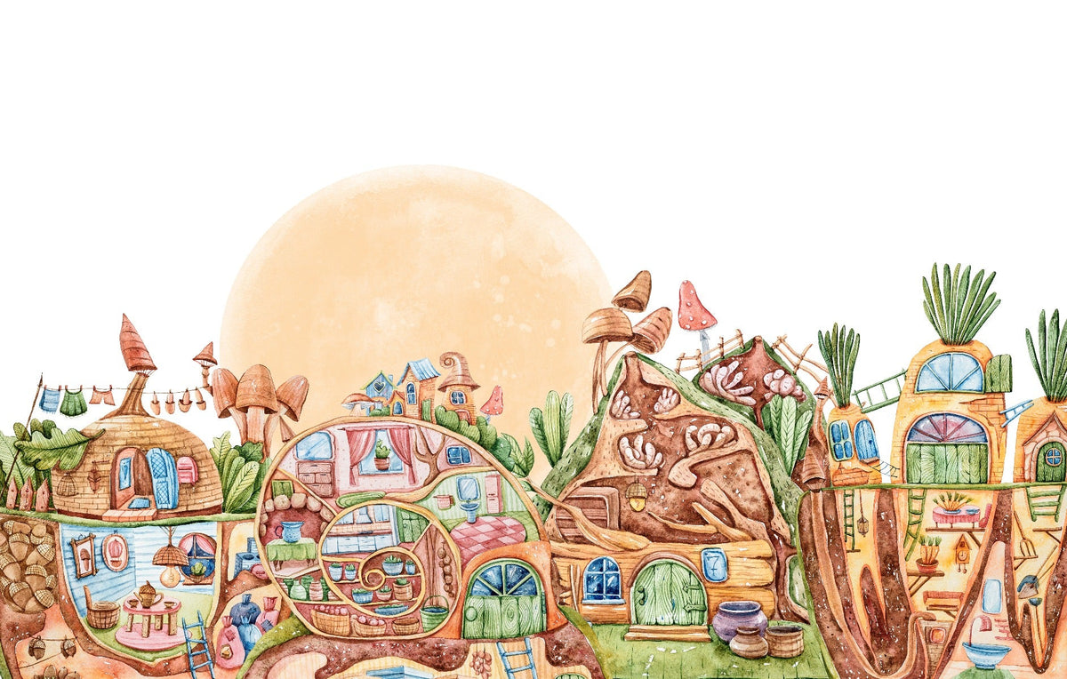 Cute Lively Town Kids Wallpaper Mural in your room — zoomed