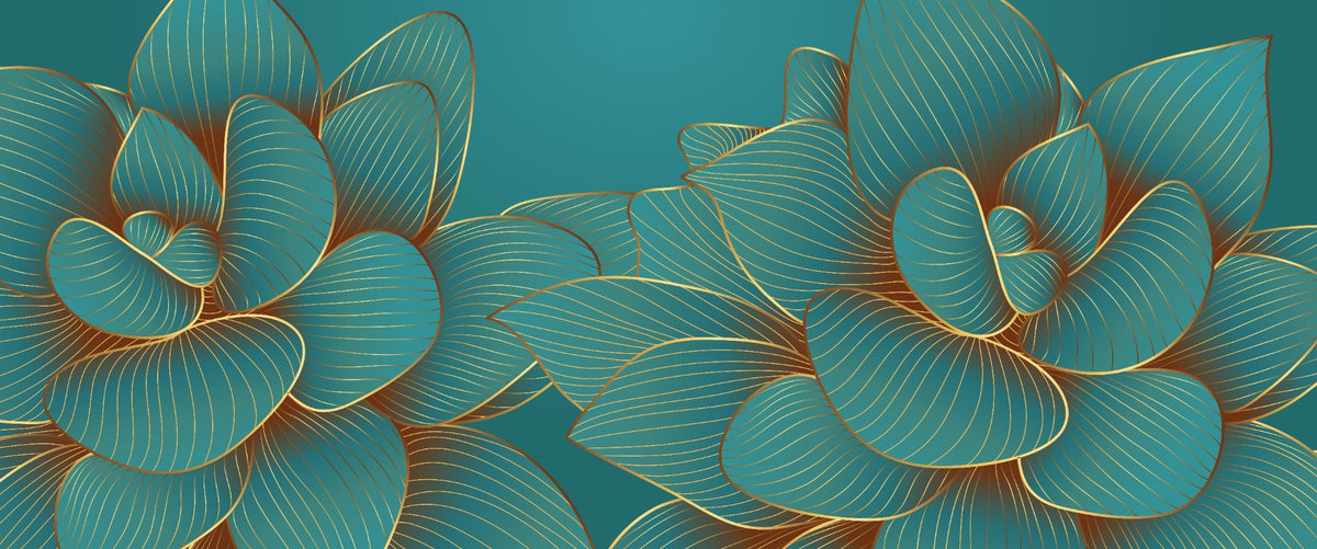 Gold Emerald Lotus Floral Wallpaper Mural