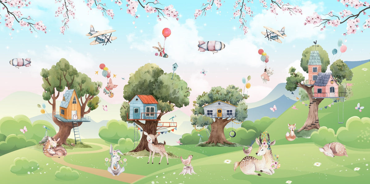 Magical Cartoon Jungle Kids Wallpaper Mural in your room — zoomed