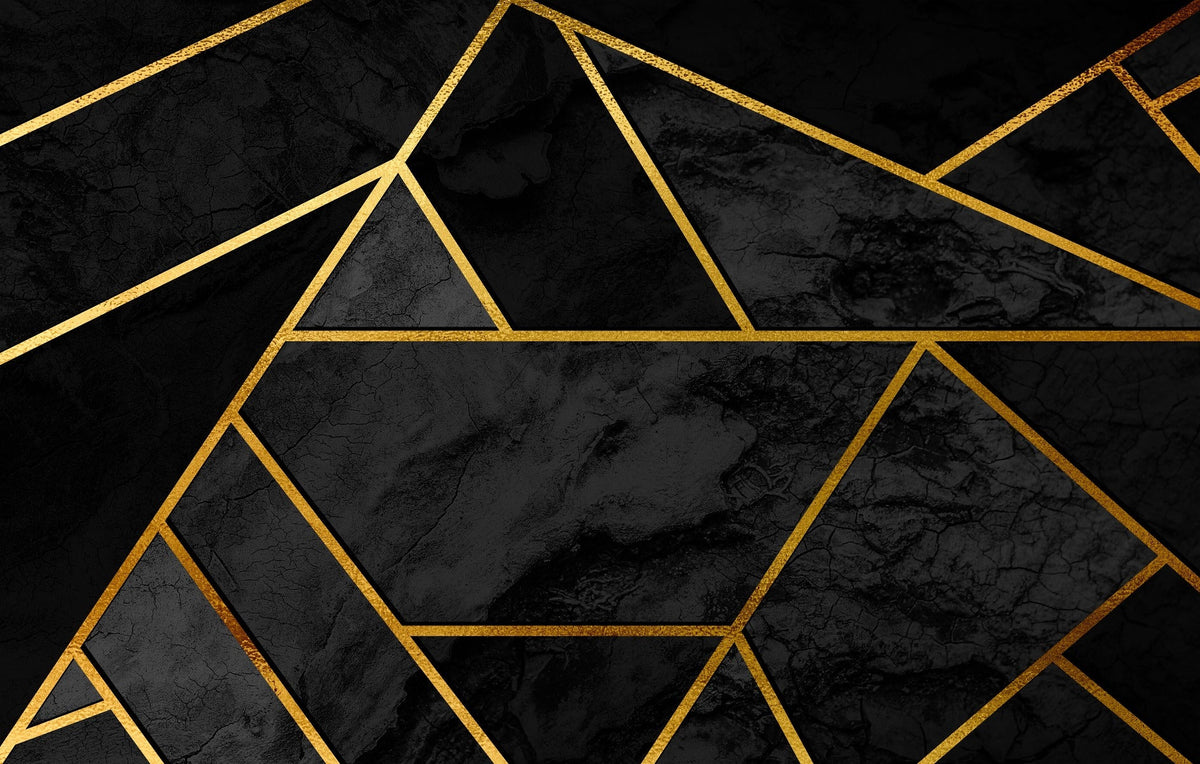 Black & Gold Geometric Mosaic 3D Wallpaper Mural in your room — zoomed