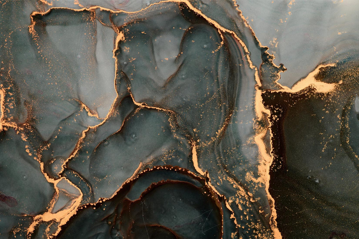 Modern Black and Gold Abstract Marble Wallpaper Mural in your room — zoomed