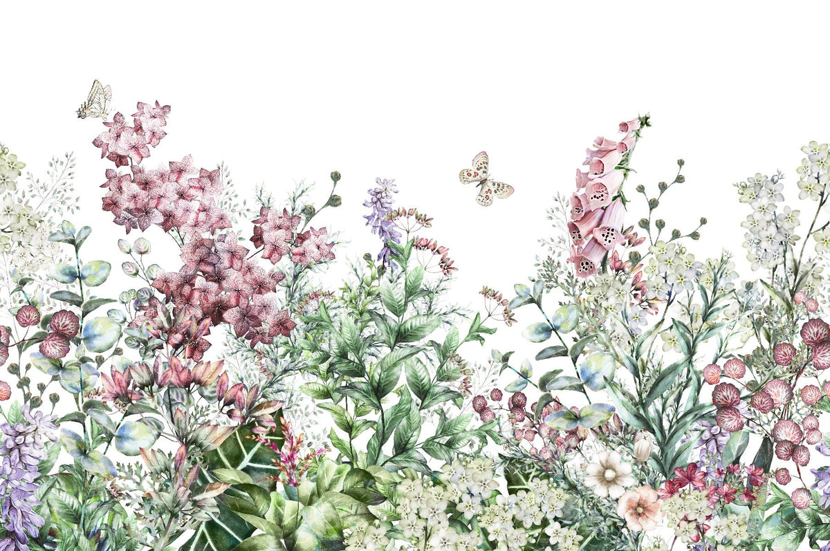 Botanical Wild Flowers & Herbs Wallpaper Mural in your room — zoomed