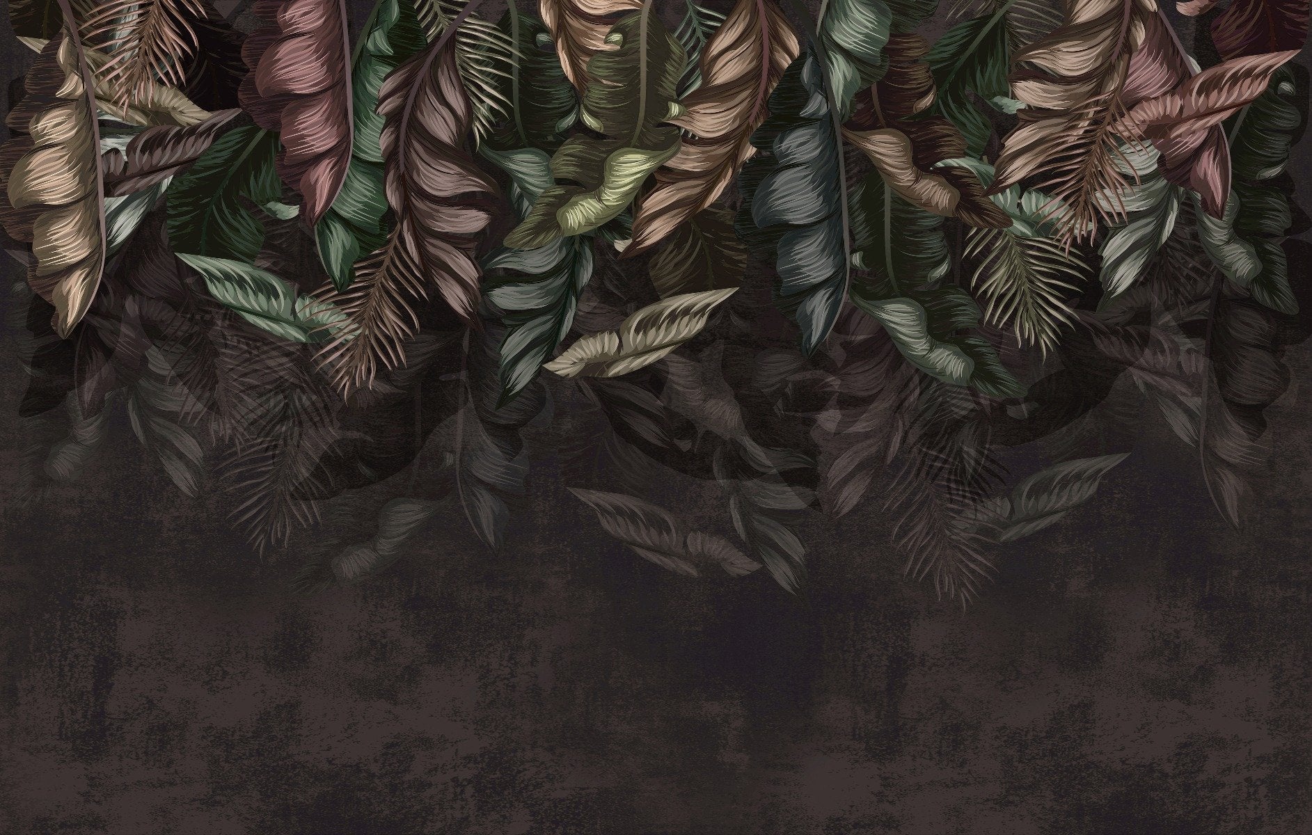 Dark Hanging Tropical Leaves Wallpaper Mural