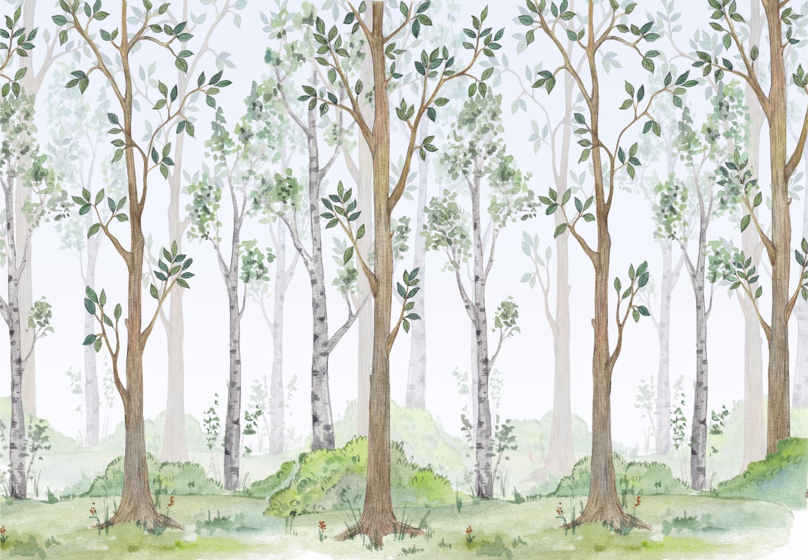 Forest Green Watercolor Wallpaper Mural