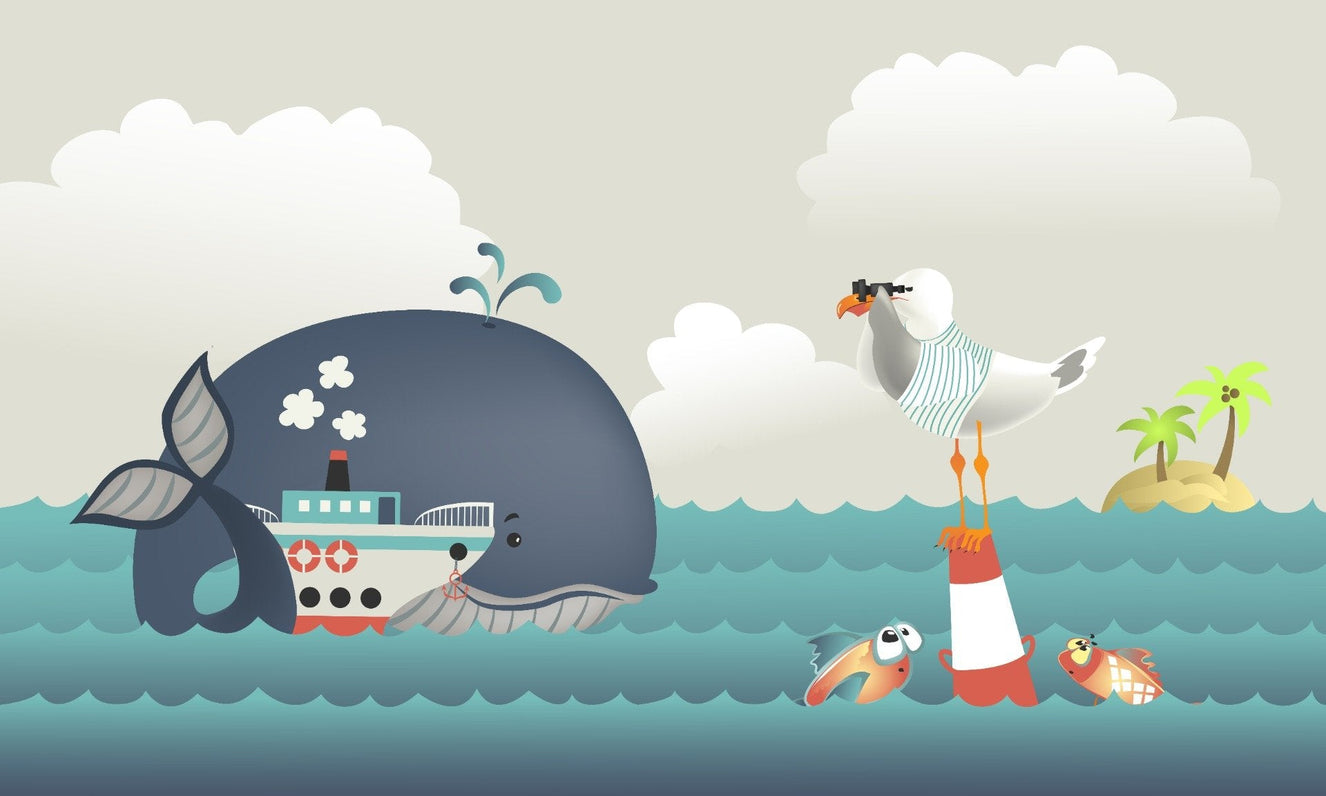 Whale & Steamer Kids Wallpaper Mural