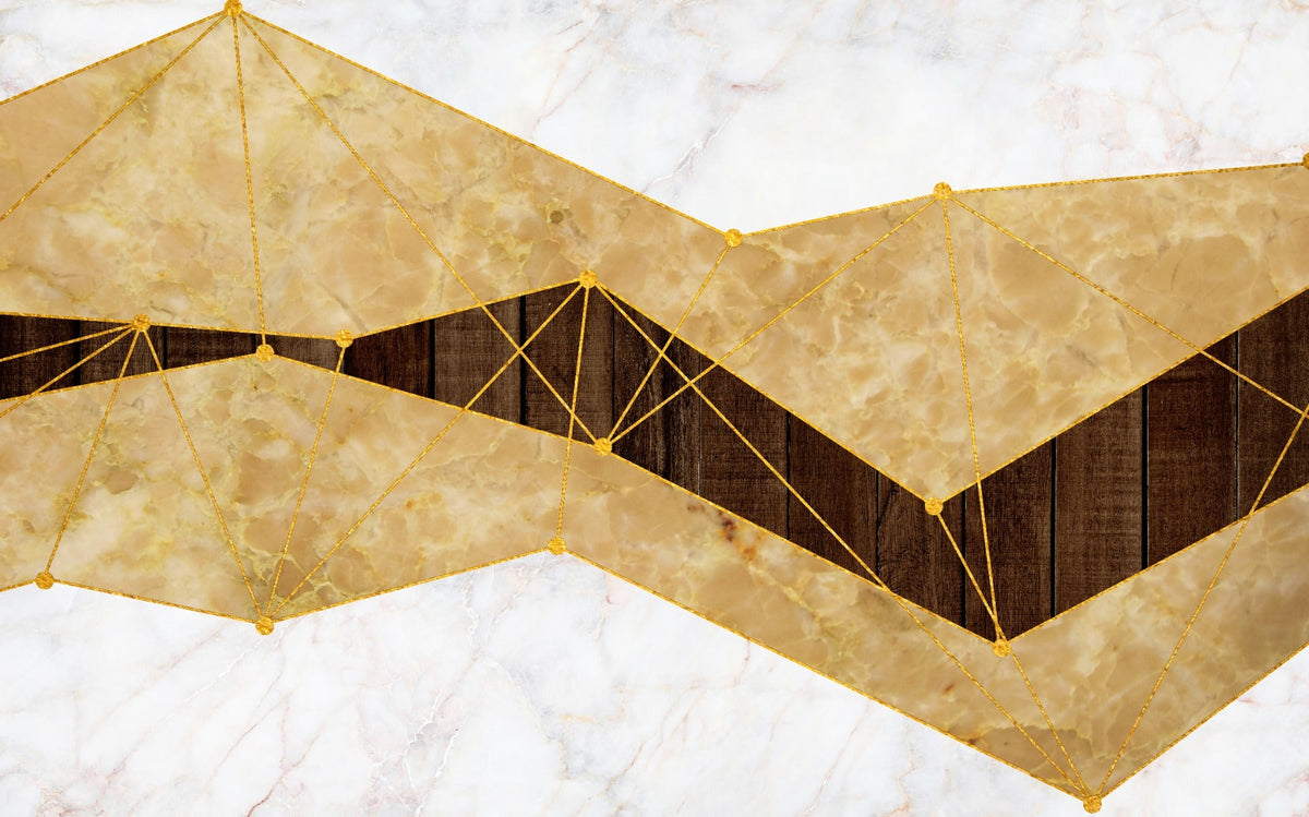 Gold Marble & Wood Wallpaper Mural in your room — zoomed