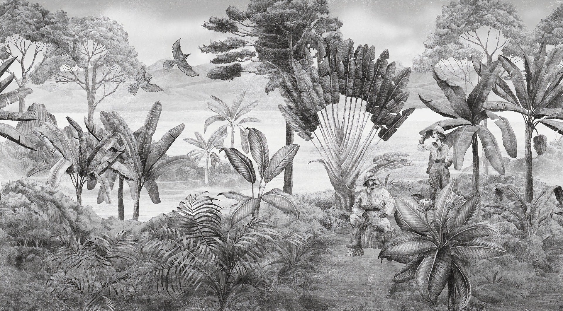 Black and white scenery wallpaper mural