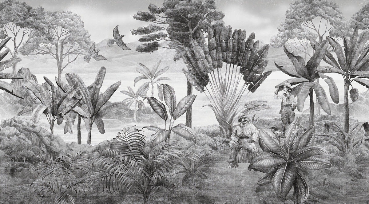 Black and white scenery wallpaper mural in your room — zoomed