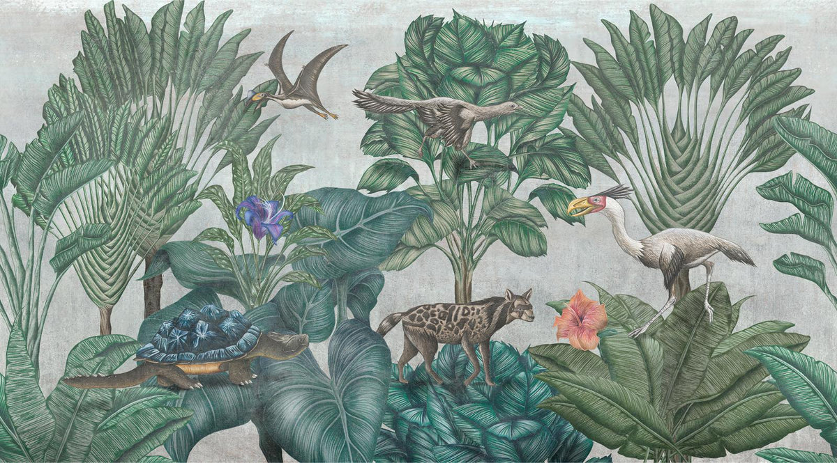 Artistic Painted Wildlife Forest Wallpaper Mural in your room — zoomed
