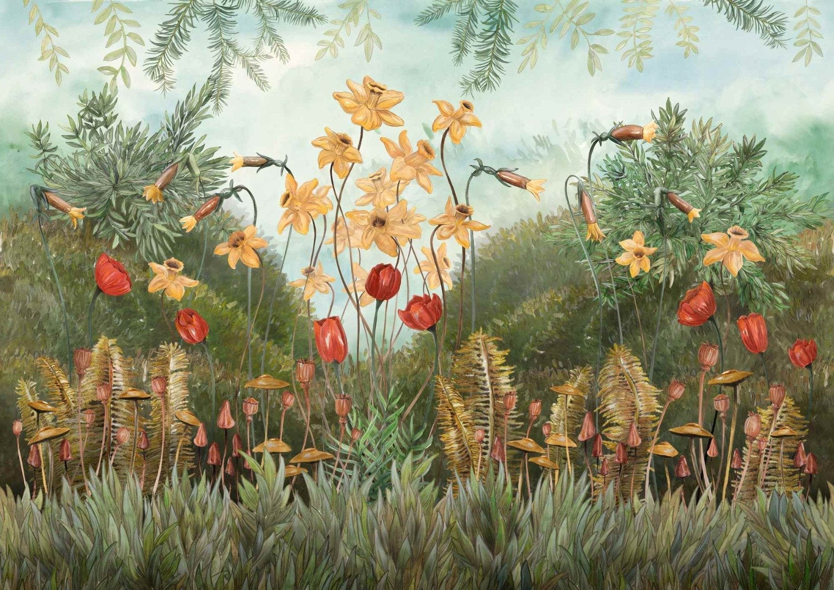 Watercolor forest Flower & Plants Wallpaper Mural
