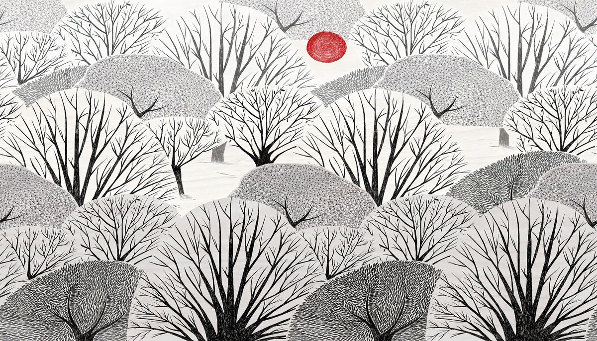 Artistic Black & White Trees Wallpaper Mural in your room — zoomed