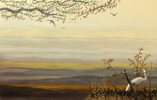 Heron Yellow Artistic Tropical Sunset Wallpaper Mural