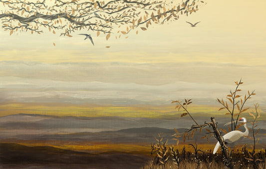 Heron Yellow Artistic Tropical Sunset Wallpaper Mural