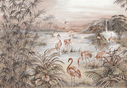 Watercolor Tropicana Flamingos Wallpaper Mural