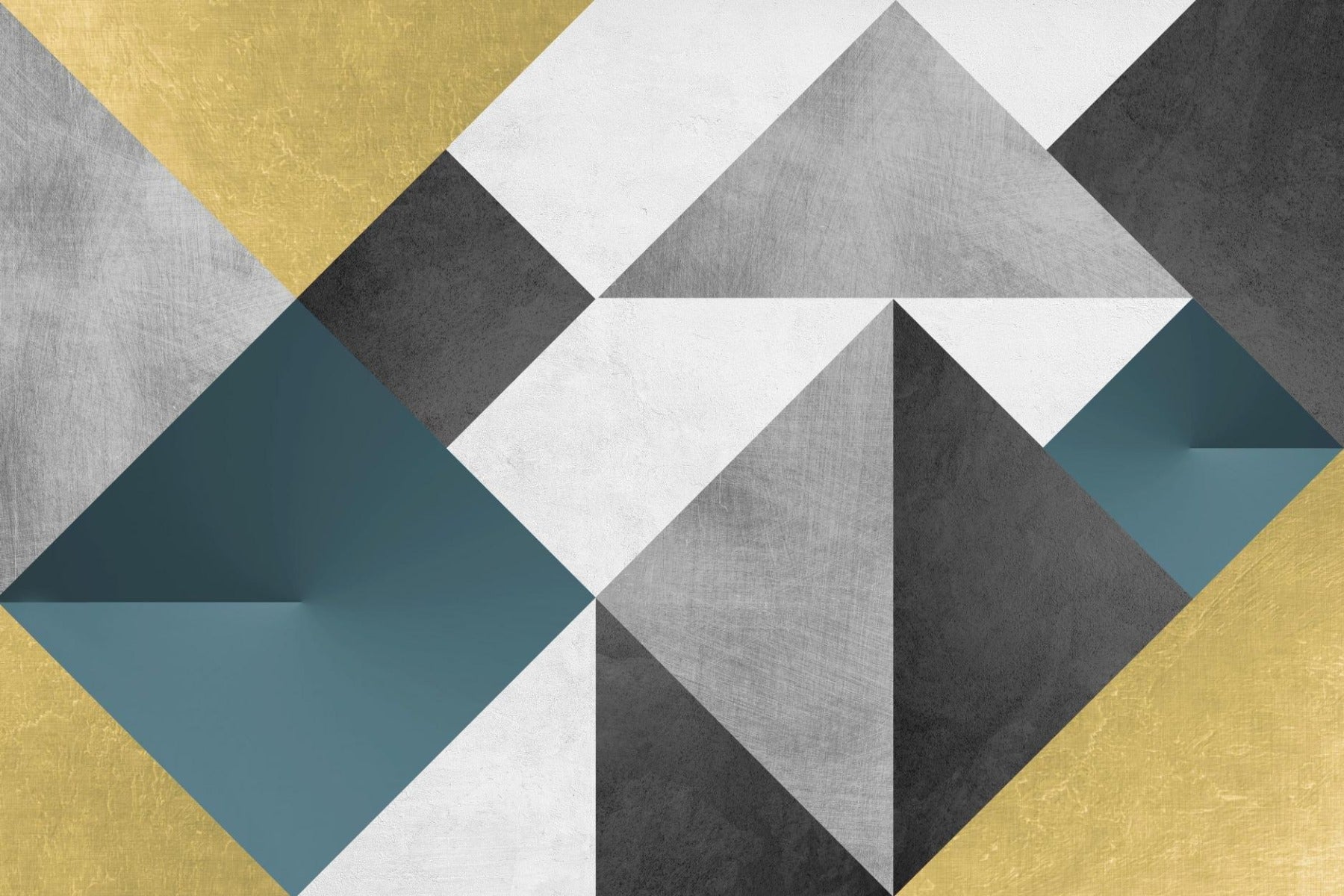 Blue & Yellow Abstract Geometric Multicolor Triangle Wallpaper Mural