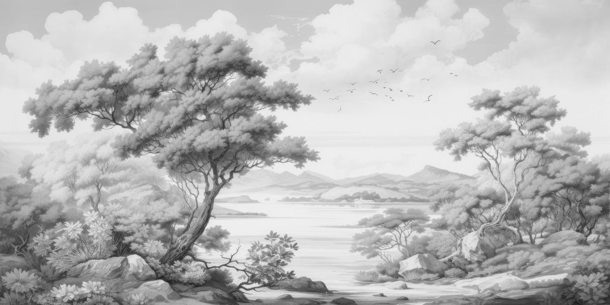 Gray Color Sketched Town Wallpaper Mural