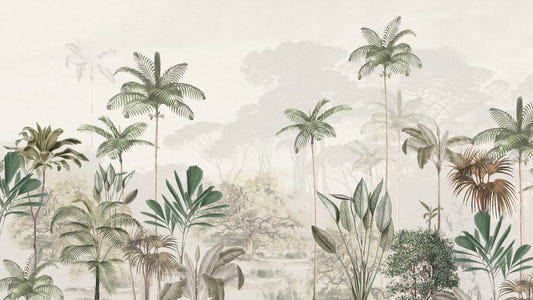 Tropical Trees White Tone Mural Wallpaper